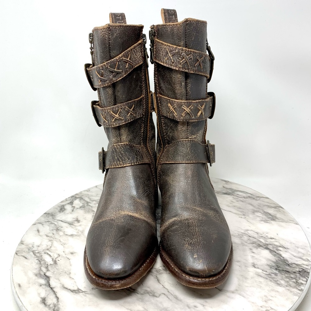 Bed Stu Blanchett Braid Buckle Strap Mid Calf Leather Boots 7 Bohemian Moto Boho - Picture 4 of 16